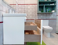 Бриклаер Тумба под раковину Брайтон 100 белая матовая/дуб кера – фотография-5